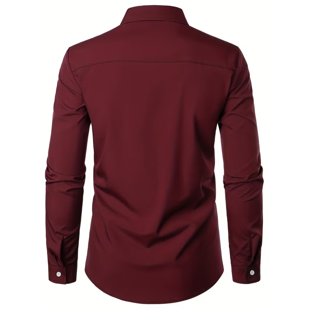 Casual Long Sleeve Shirt With Contrast Color Statement Trim For Men