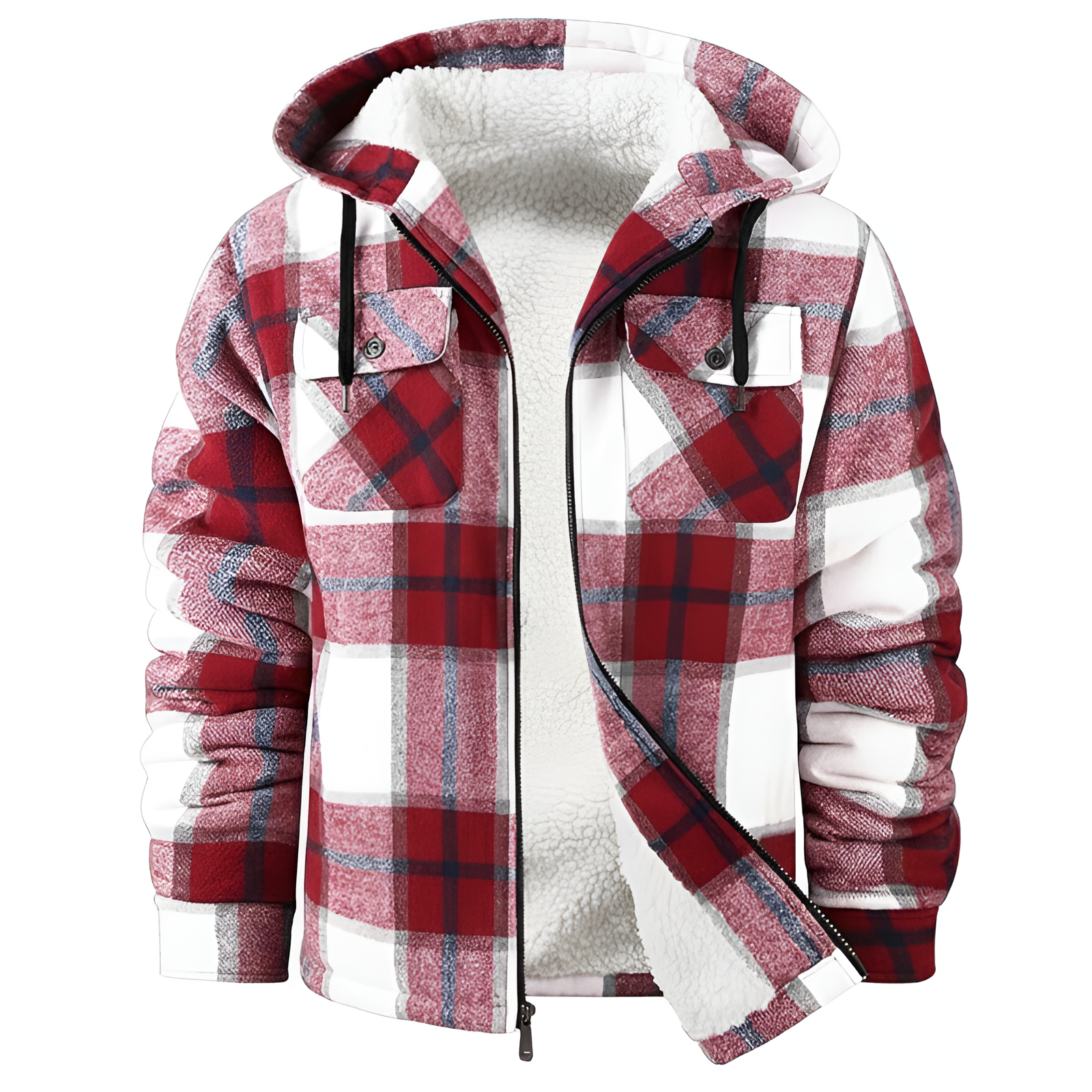 Plaid Sherpa Lined Hooded Flannel Jacket for Men