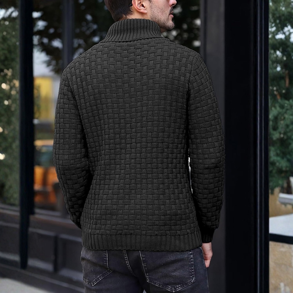 Mens Casual Pullover Fall Winter Turtleneck Cable Knit v Neck Fisherman Waffle Sweater