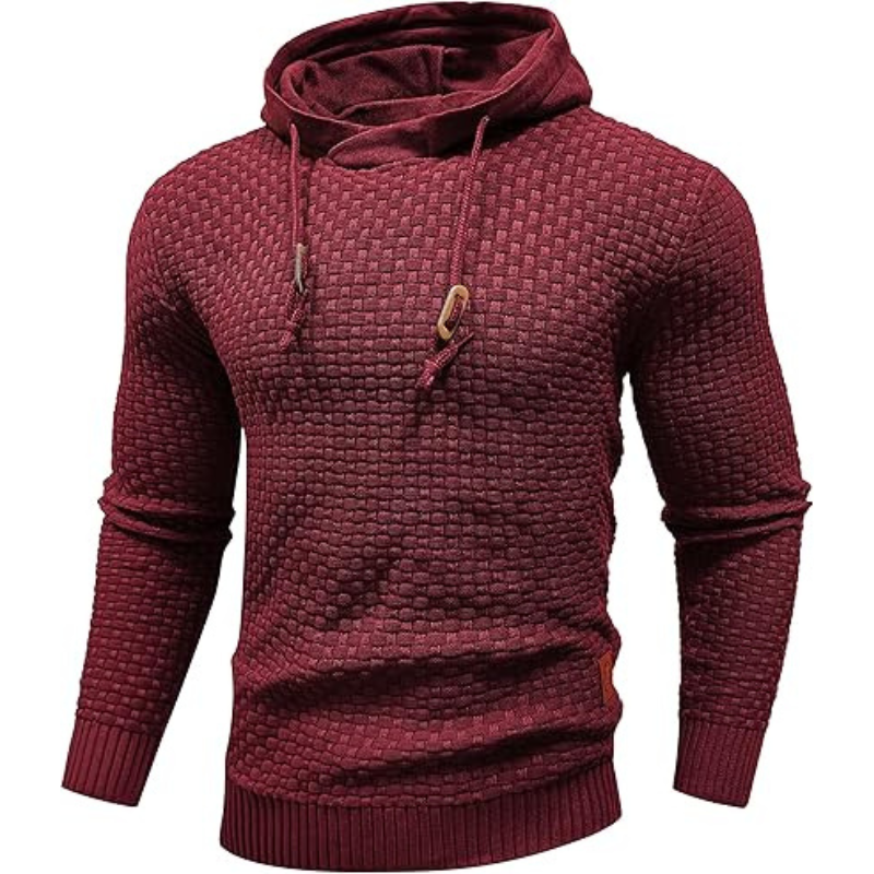 Mens Hooded Sweatshirt Long Sleeve Solid Knitted Hoodie Pullover Sweater