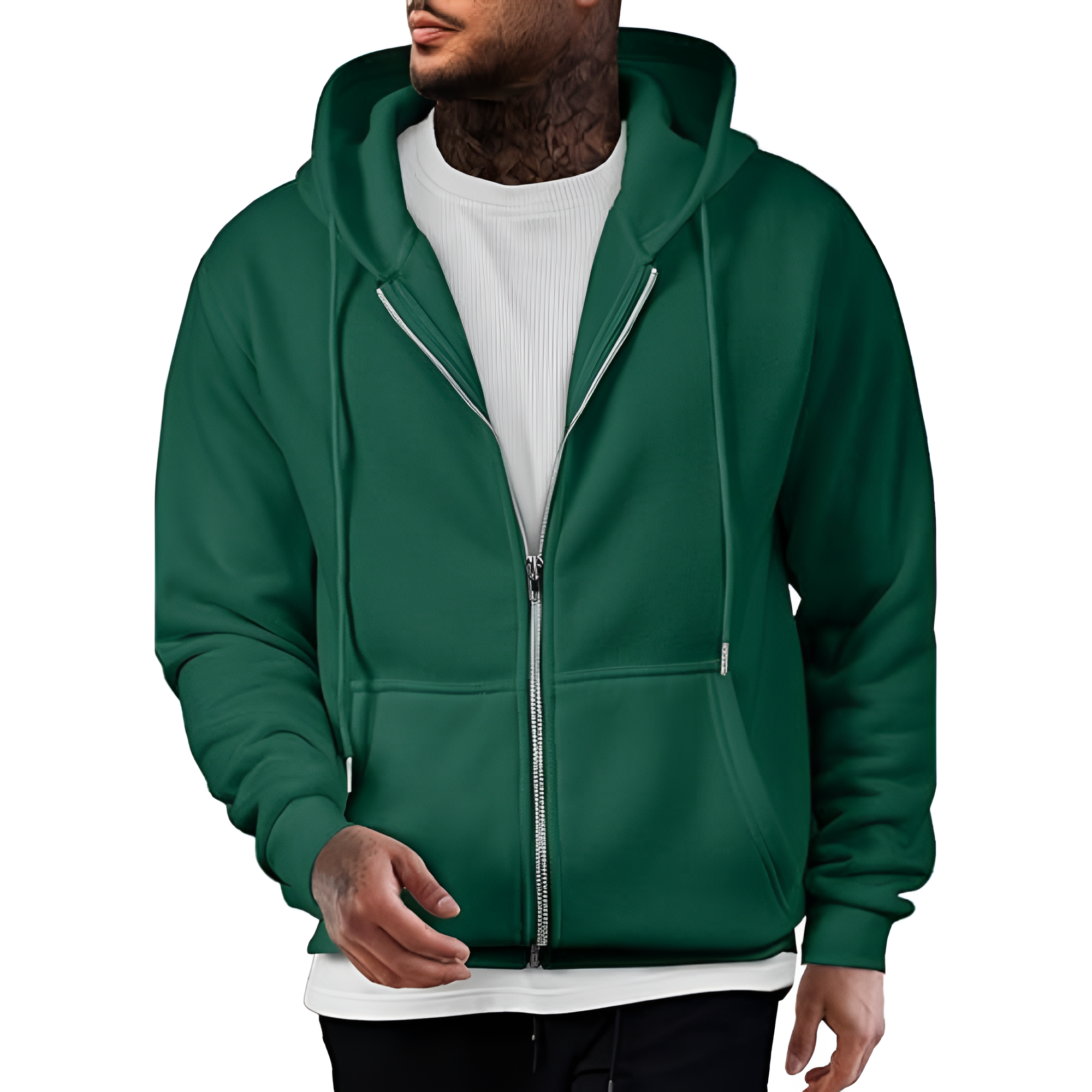 Full Zip Casual Cotton Hooded Fleece Sweatshirt For Men