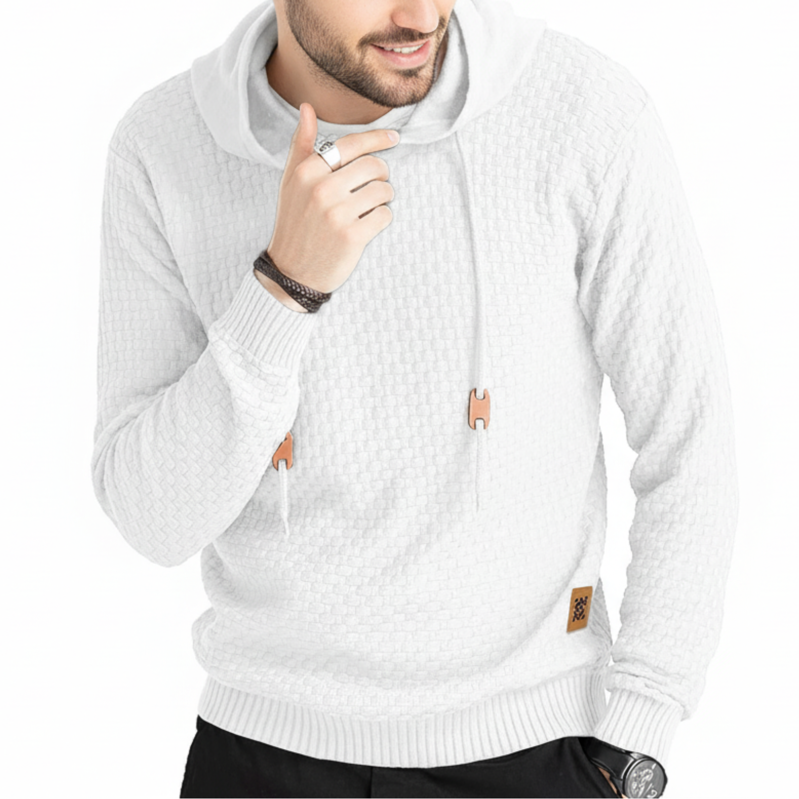 Long Sleeve Solid Knitted Hooded Sweater For Men