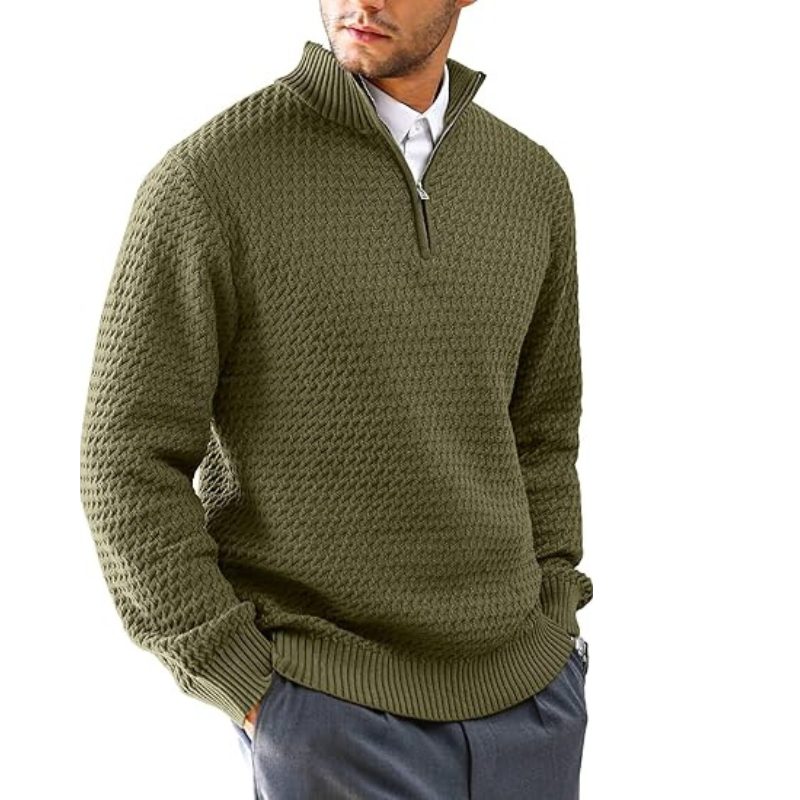 Classic Quarter Zip Textured Pullover Sweater In Slim Fit Style For Men