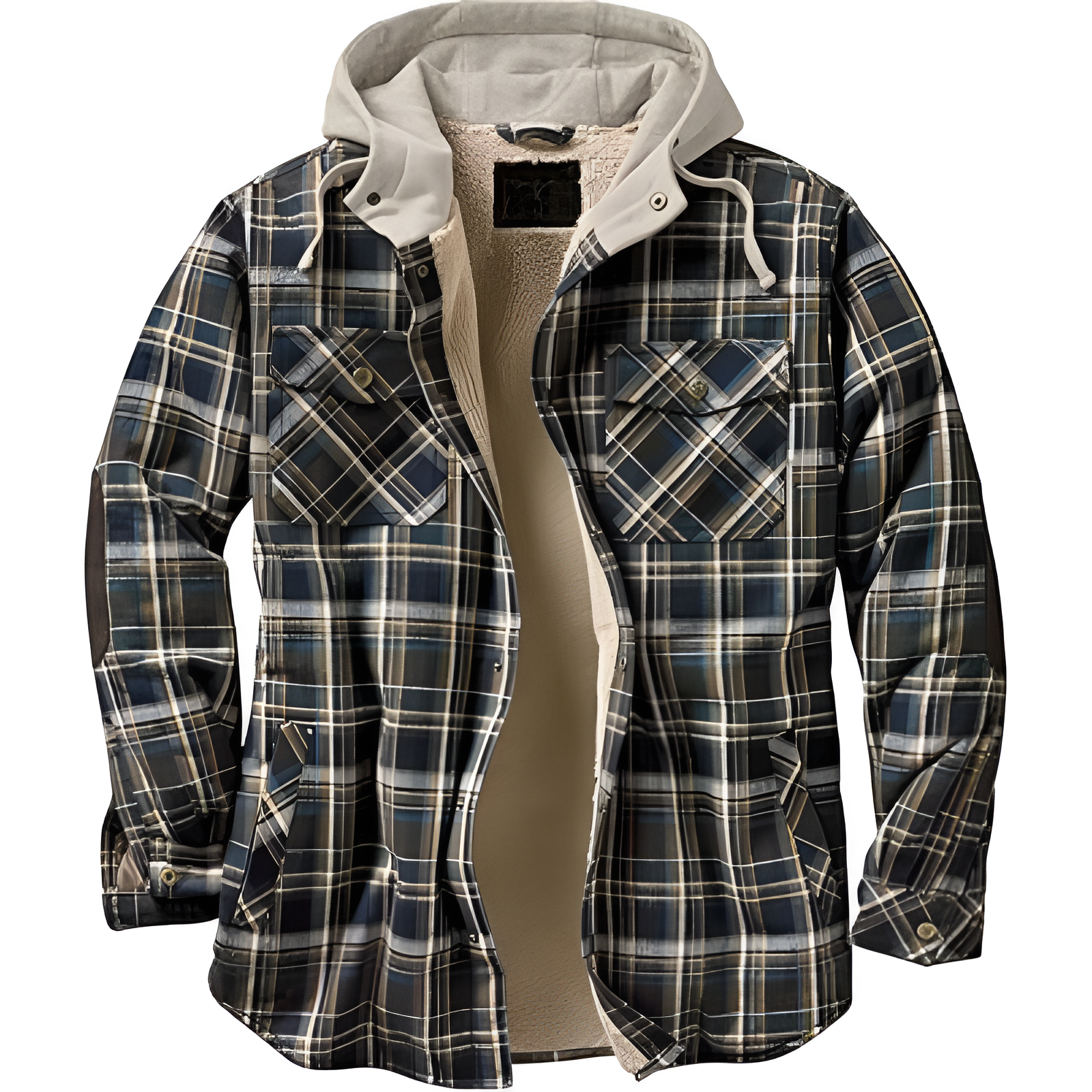 Insulated Plaid Hooded Flannel Jacket For Men