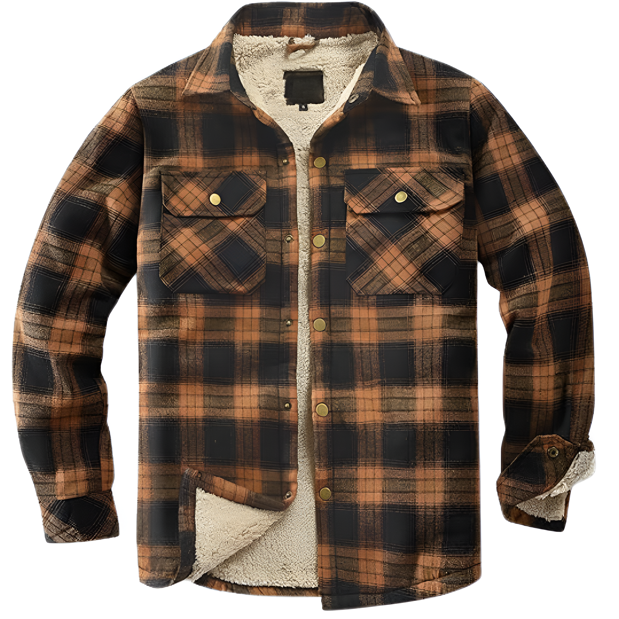 Men's Sherpa Lined Cotton Flannel Shirt Jacket Plaid Button Up Jacket Coat for Men with Pocket