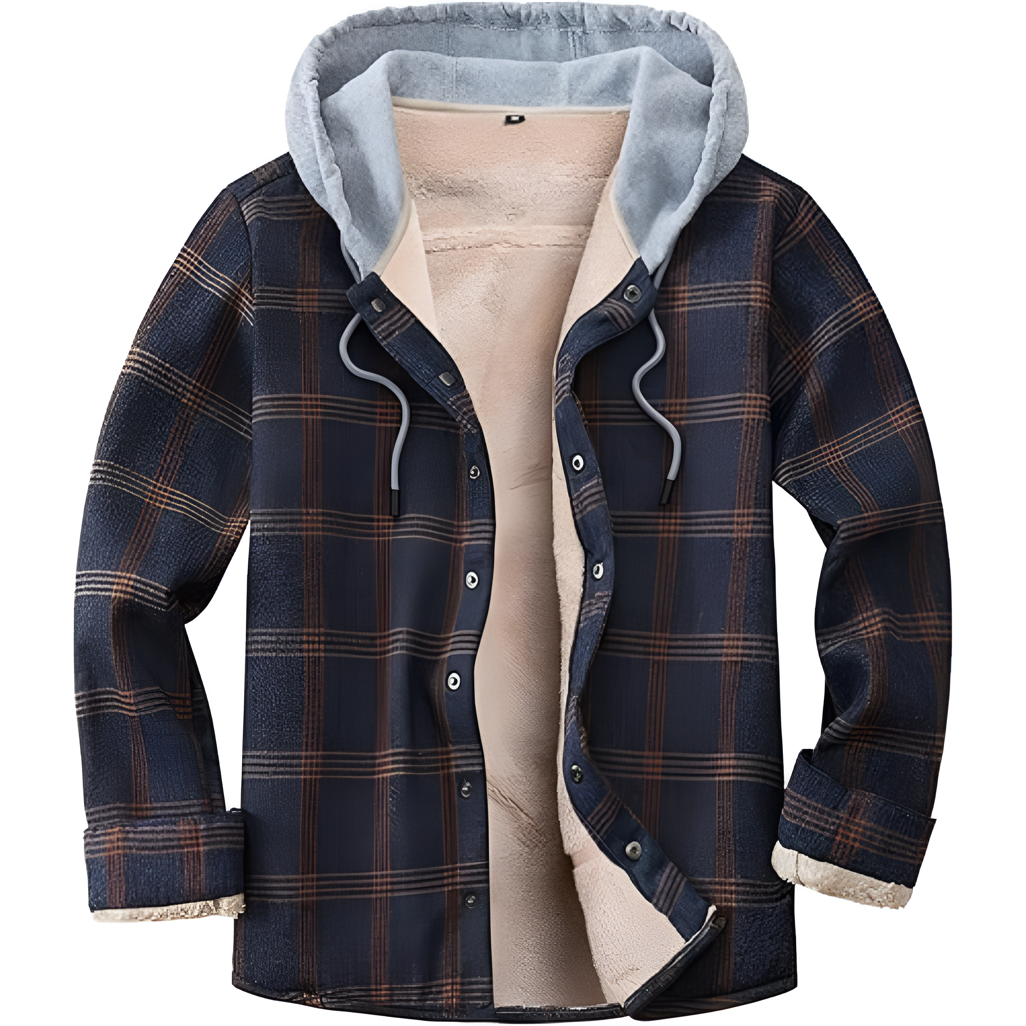 Men's Cotton Plaid Long Sleeve Shirts Jacket Fleece Lined Flannel Shirts Sherpa Button Down Coat with Hood