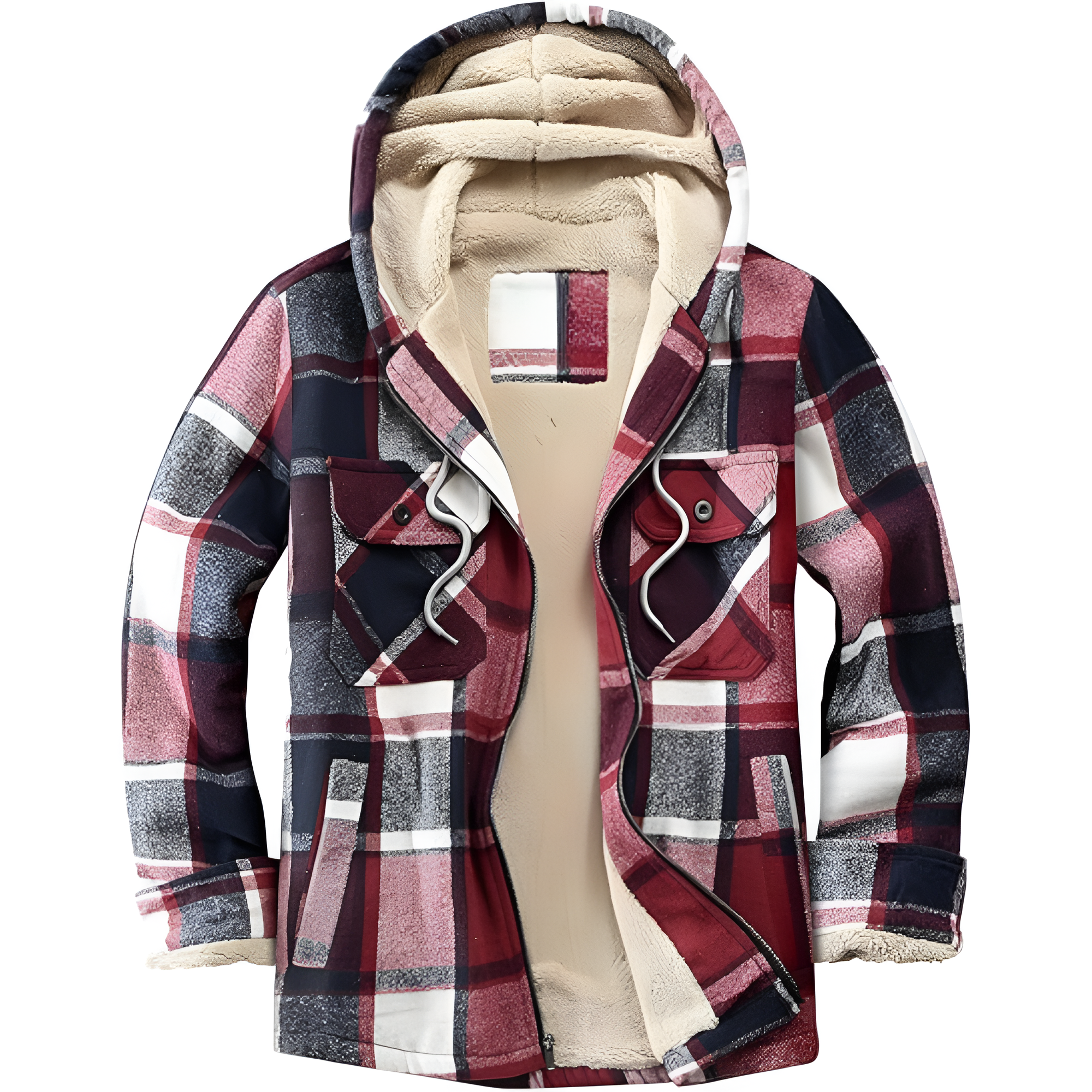 Men's Zip Up Flannel Shirt Jacket Fleece Lined Long Sleeve Plaid Coat Heavyweight Hoodie with Hood
