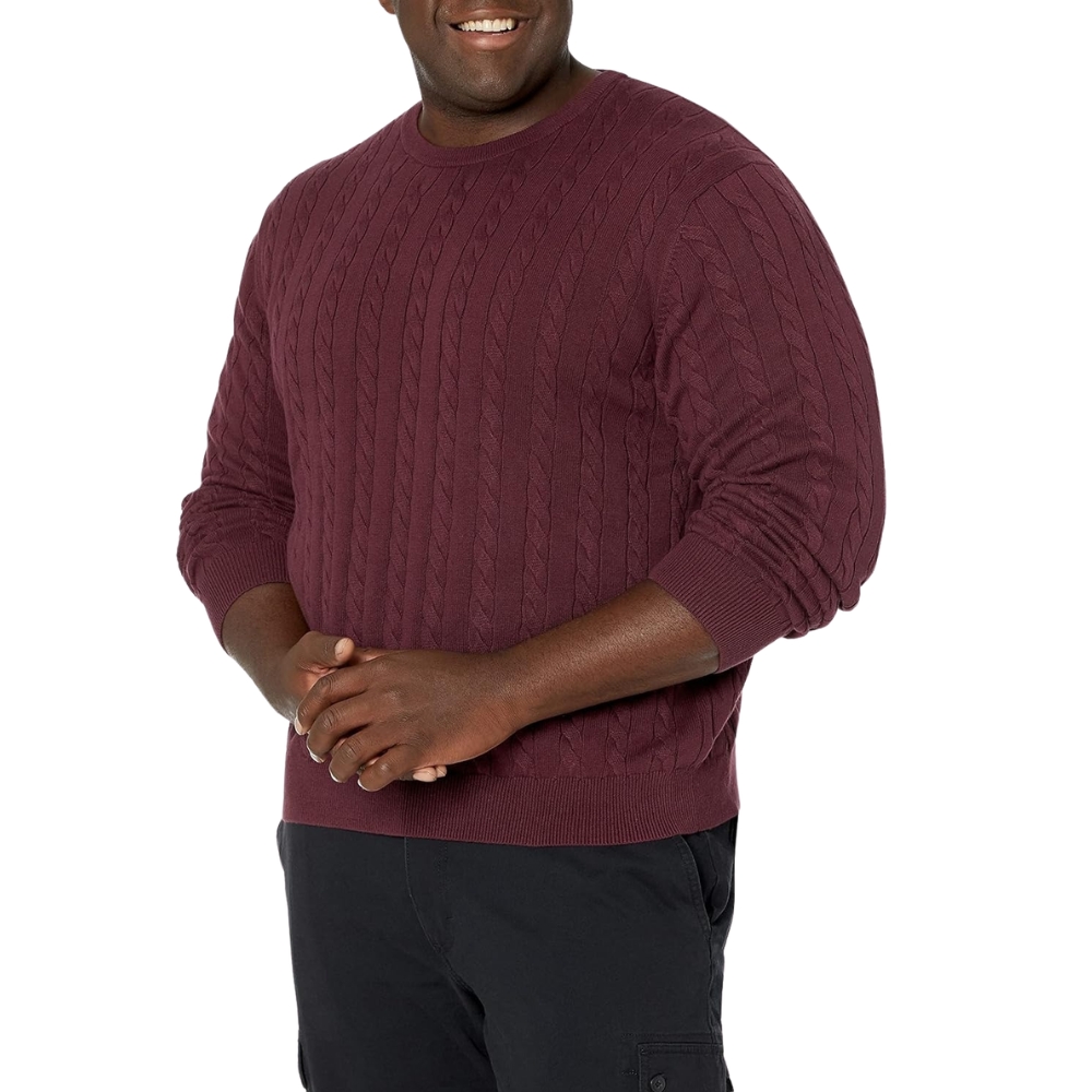Men's Crewneck Cable Cotton Sweater