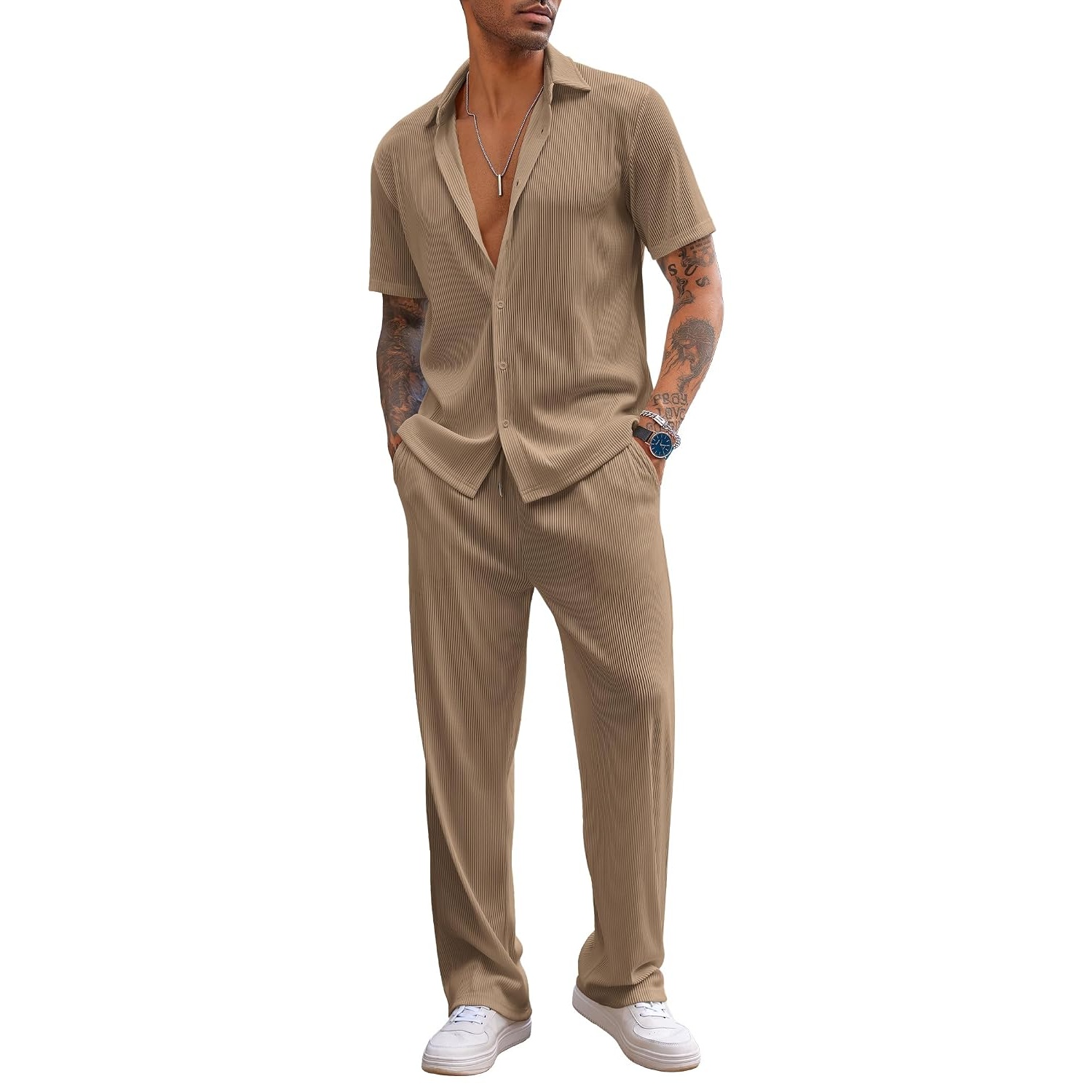 Short Sleeve Button Down Shirt And Short Set For Men