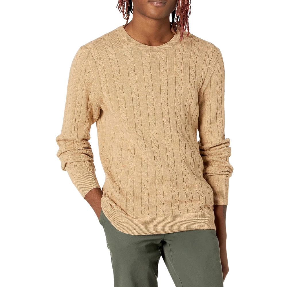 Men's Crewneck Cable Cotton Sweater