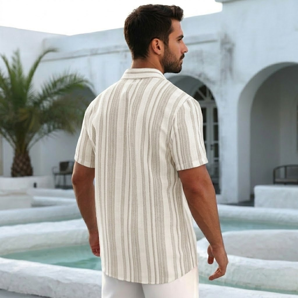 Colorblock Striped Short Sleeve Shirt For Men