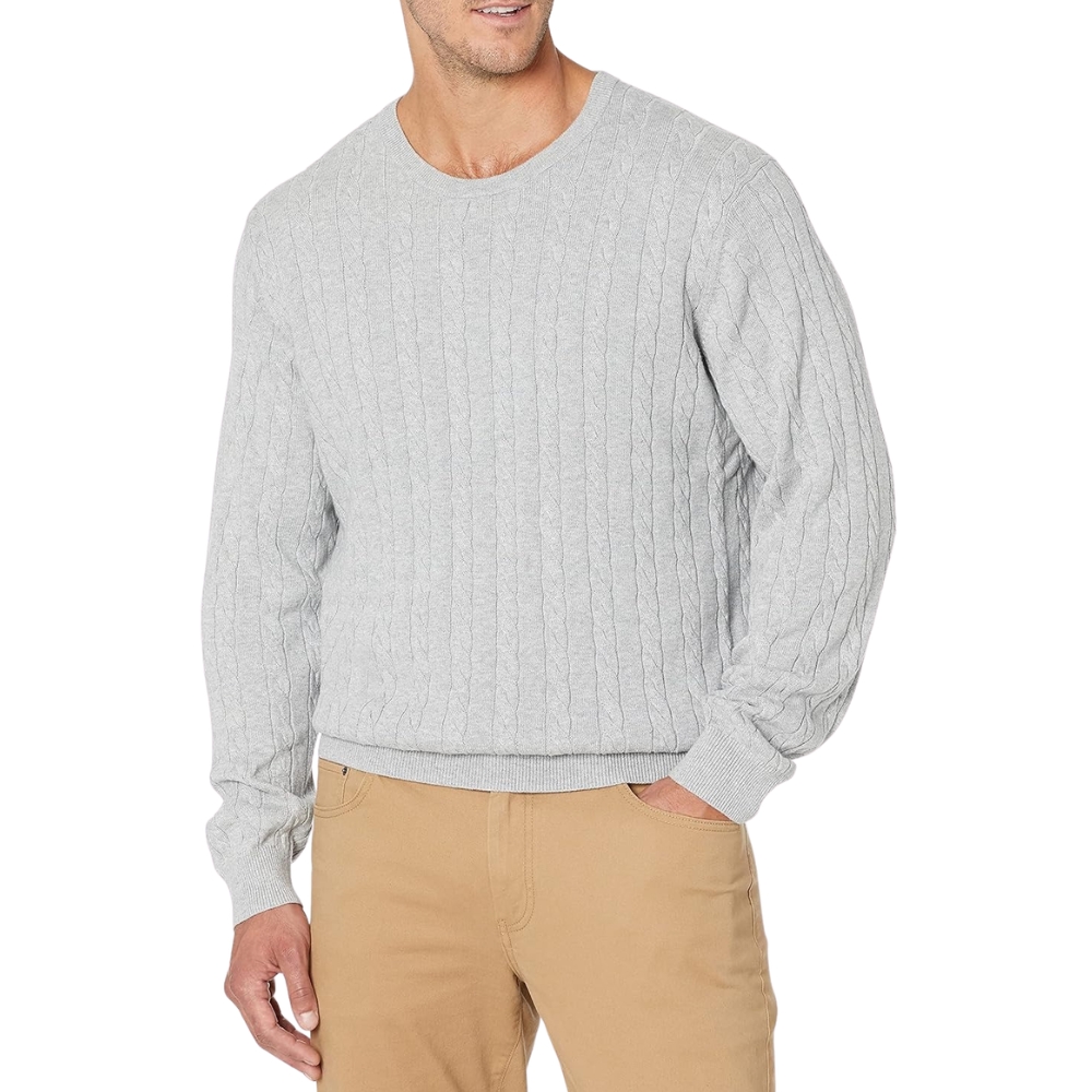 Men's Crewneck Cable Cotton Sweater