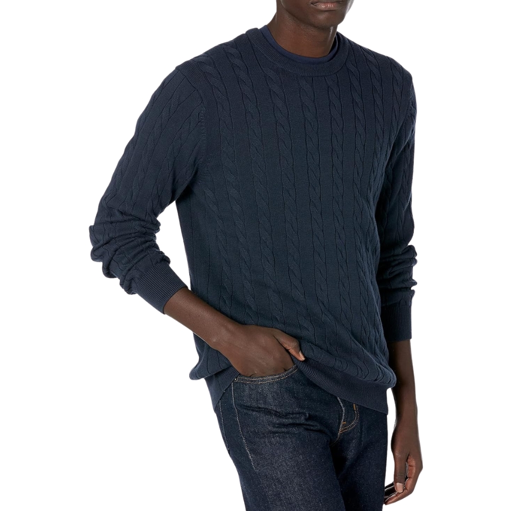 Men's Crewneck Cable Cotton Sweater