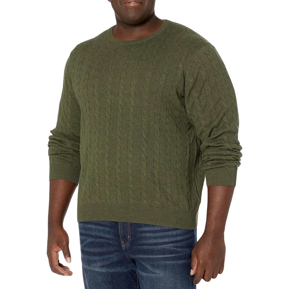 Men's Crewneck Cable Cotton Sweater