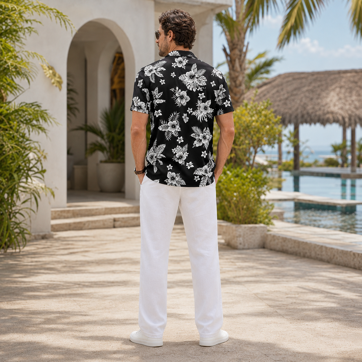 Hawaiian Shirt With Tropical Print And Short Sleeves For Men