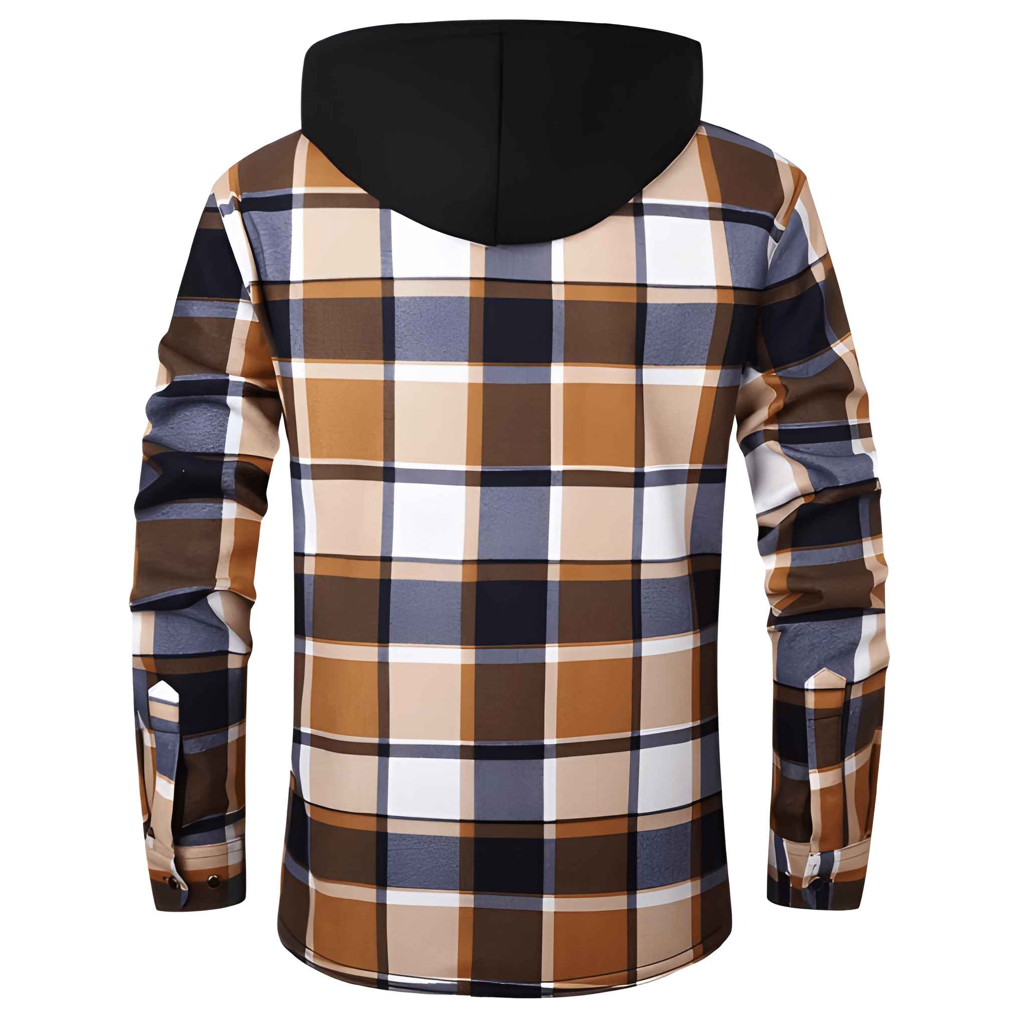 Thermal Lined Fleece Jacket With Hood And Plaid Design For Men