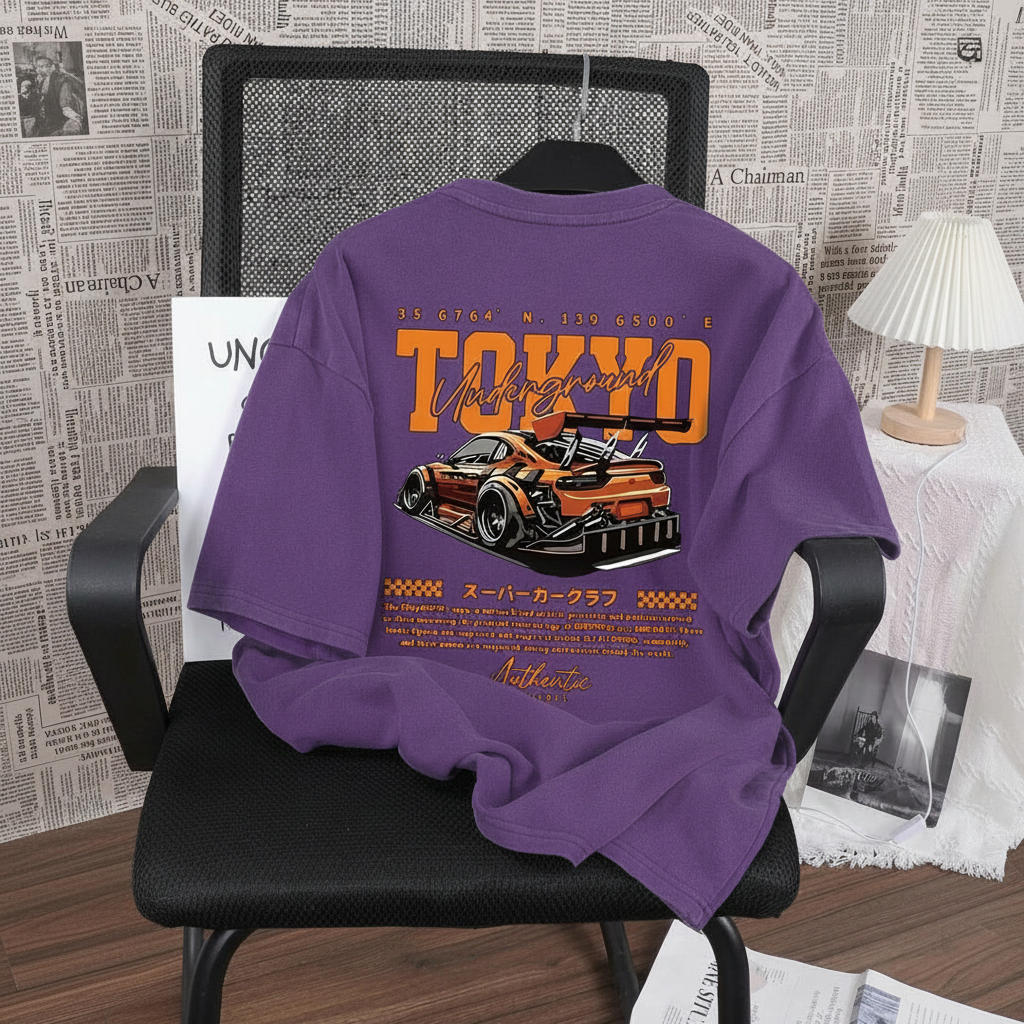 Racing Themed Slim Washed Vintage Short Sleeve T Shirt For Men