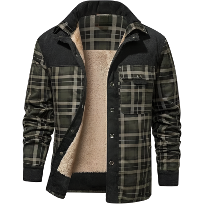 Fleece Lined Plaid Shirt Style Jacket For Men