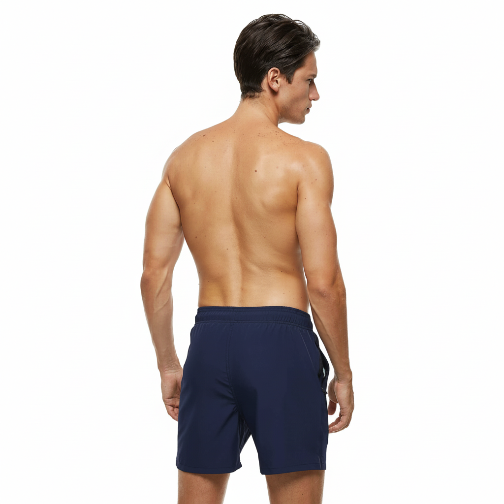 Solid Polyester Swim Trunks With Zip Pocket Drawstring 