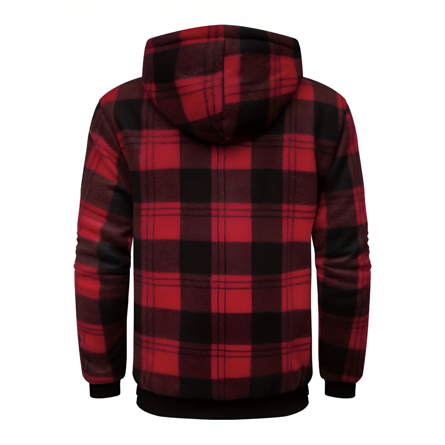 Full Zip Hooded Jacket for Men with Sherpa Lining and Plaid Design