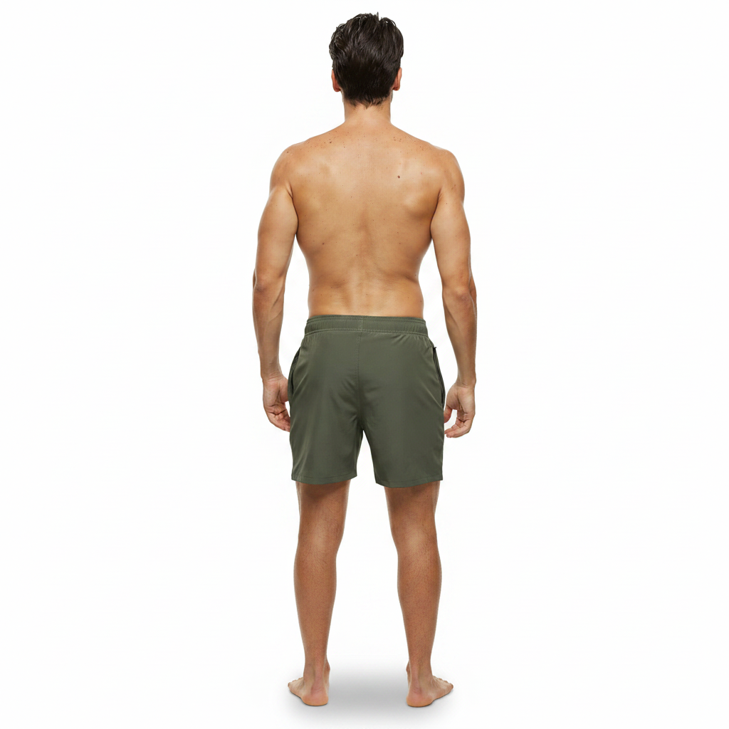 Solid Polyester Swim Trunks With Zip Pocket Drawstring 