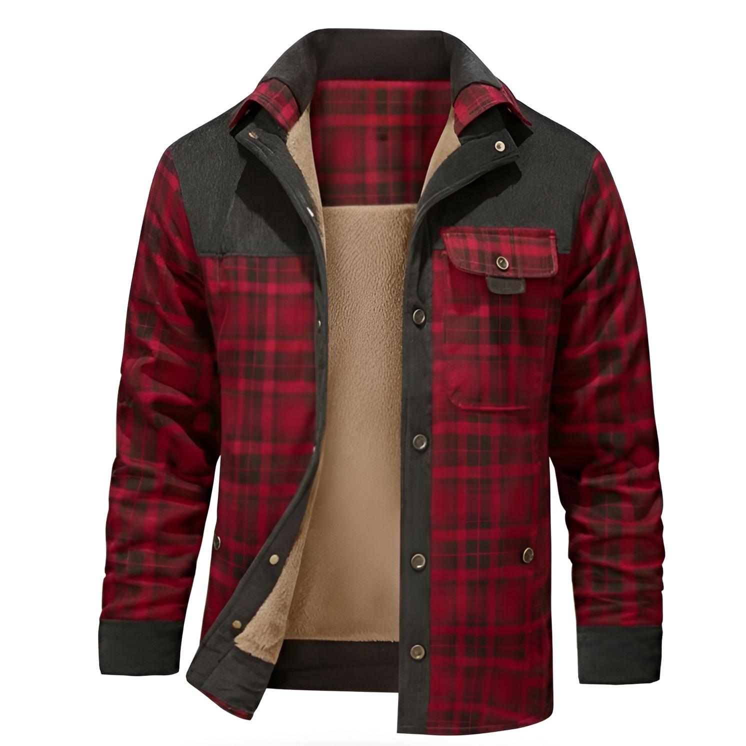 Fleece Lined Plaid Shirt Style Jacket For Men