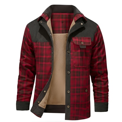 Fleece Lined Plaid Shirt Style Jacket For Men