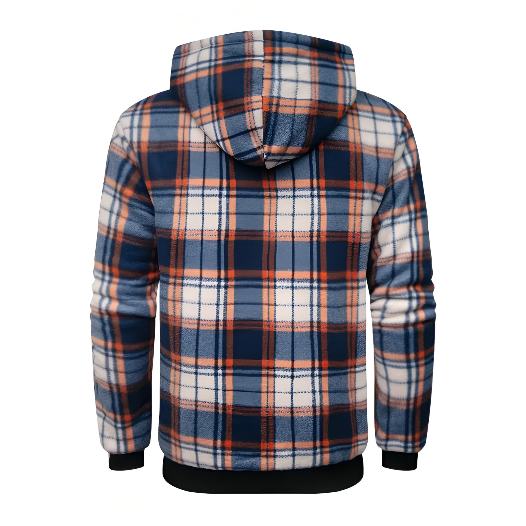 Full Zip Hooded Jacket for Men with Sherpa Lining and Plaid Design