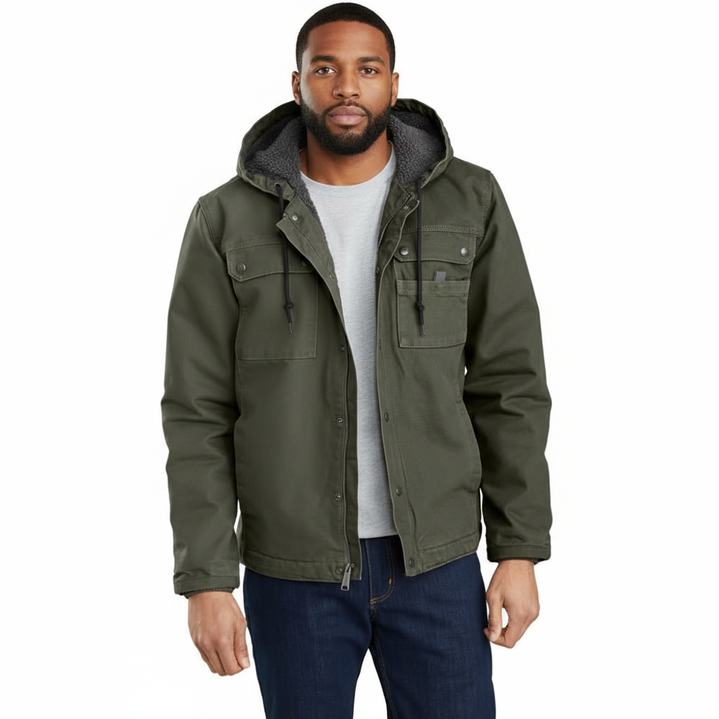  Relaxed Fit Washed Duck Sherpa-Lined Utility Jacket