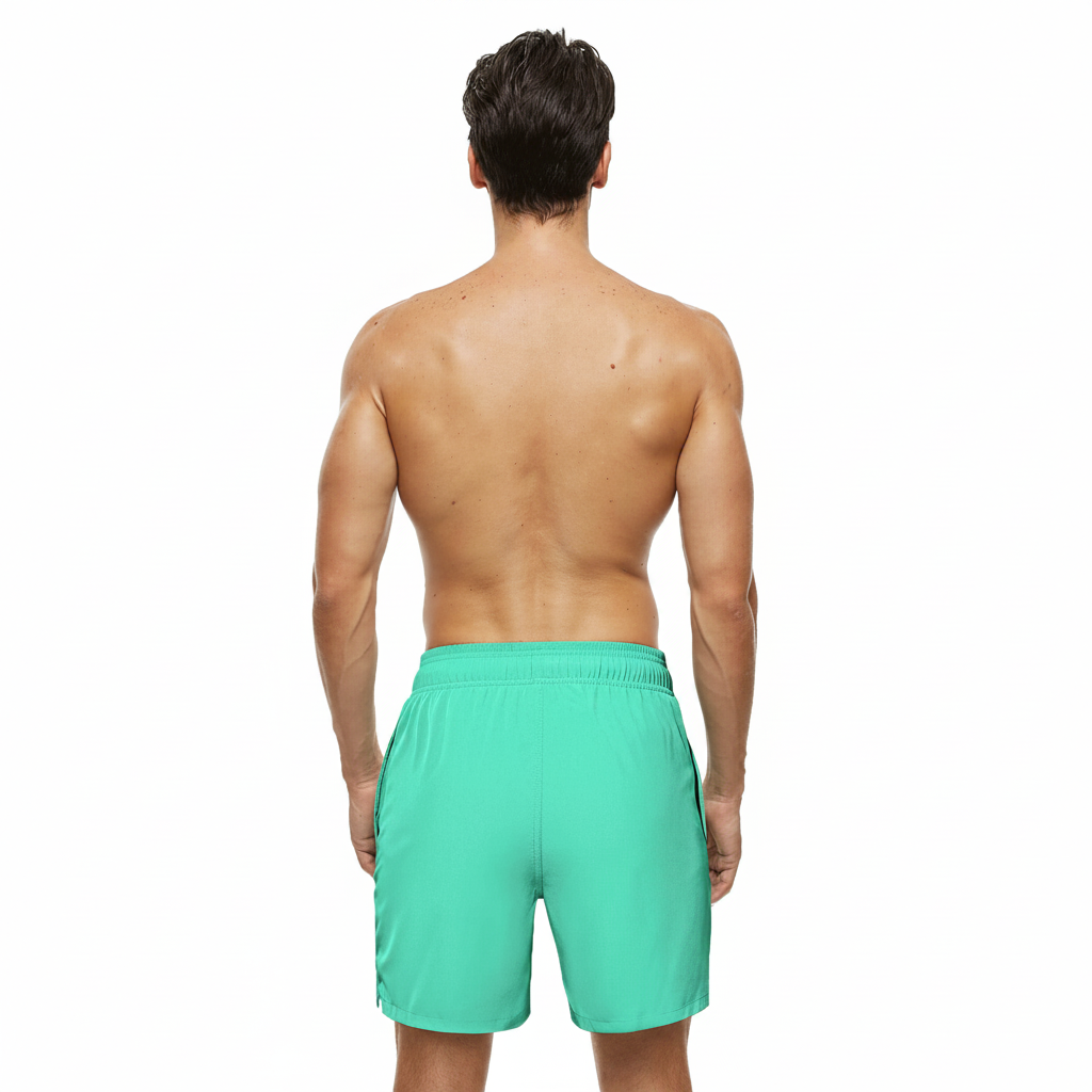 Solid Polyester Swim Trunks With Zip Pocket Drawstring 