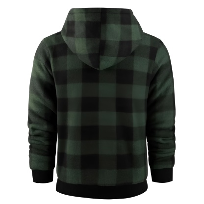 Full Zip Hooded Jacket for Men with Sherpa Lining and Plaid Design