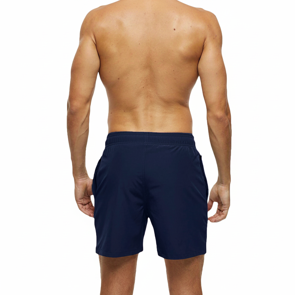 Solid Polyester Swim Trunks With Zip Pocket Drawstring 
