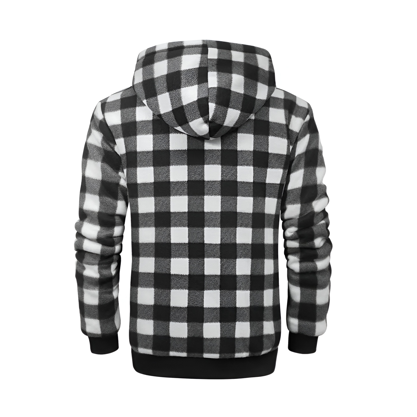 Full Zip Hooded Jacket for Men with Sherpa Lining and Plaid Design