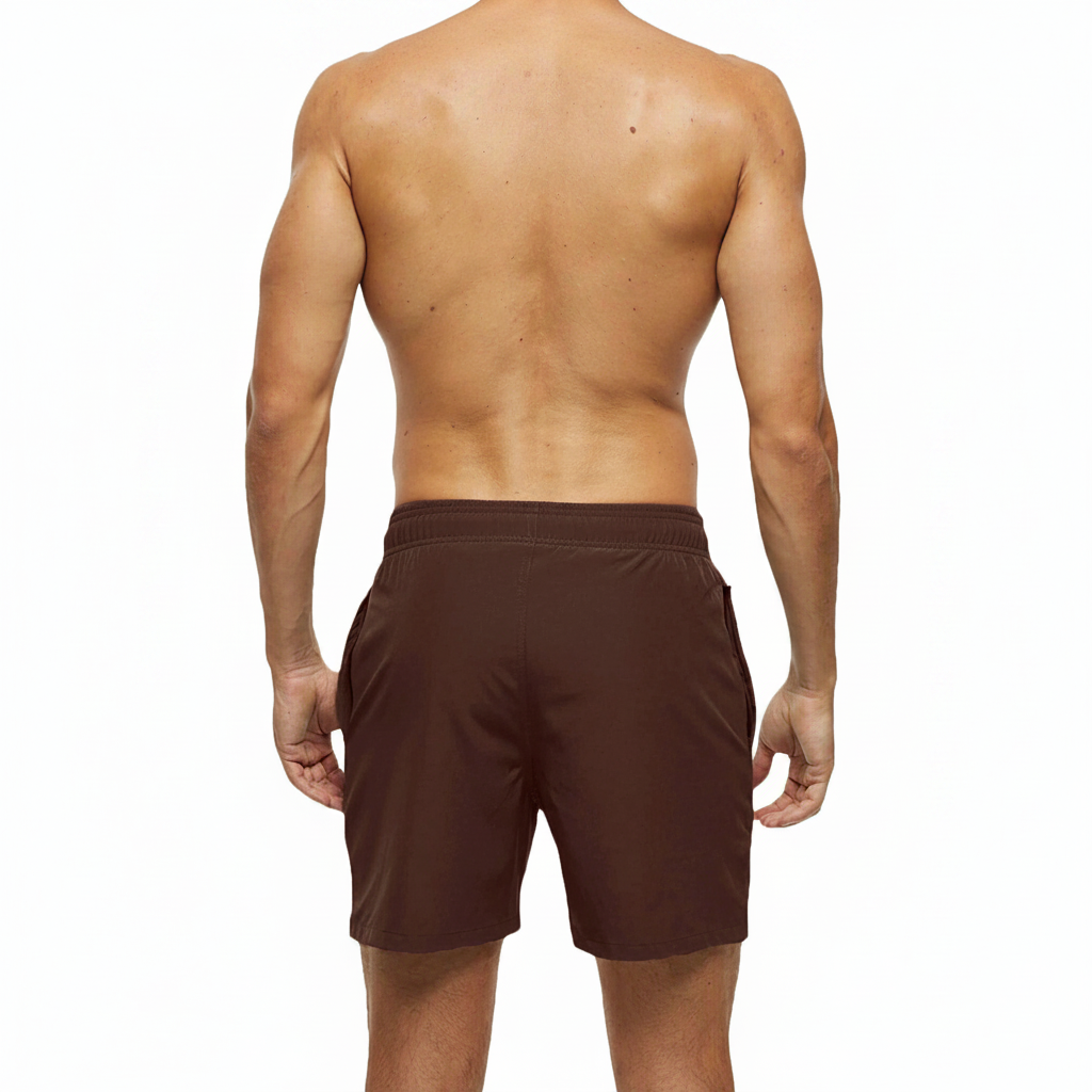 Solid Polyester Swim Trunks With Zip Pocket Drawstring 