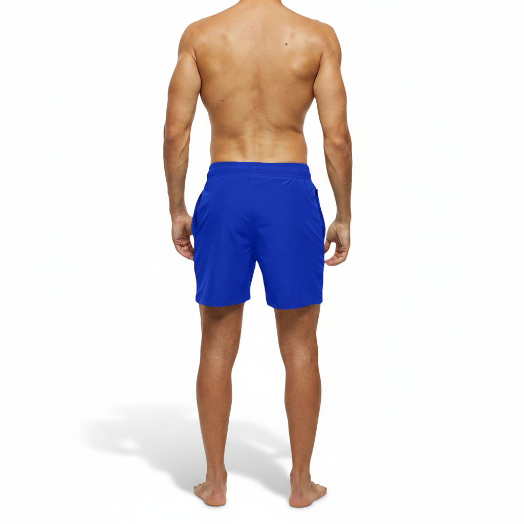 Solid Polyester Swim Trunks With Zip Pocket Drawstring 
