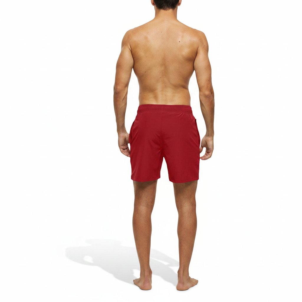 Solid Polyester Swim Trunks With Zip Pocket Drawstring 