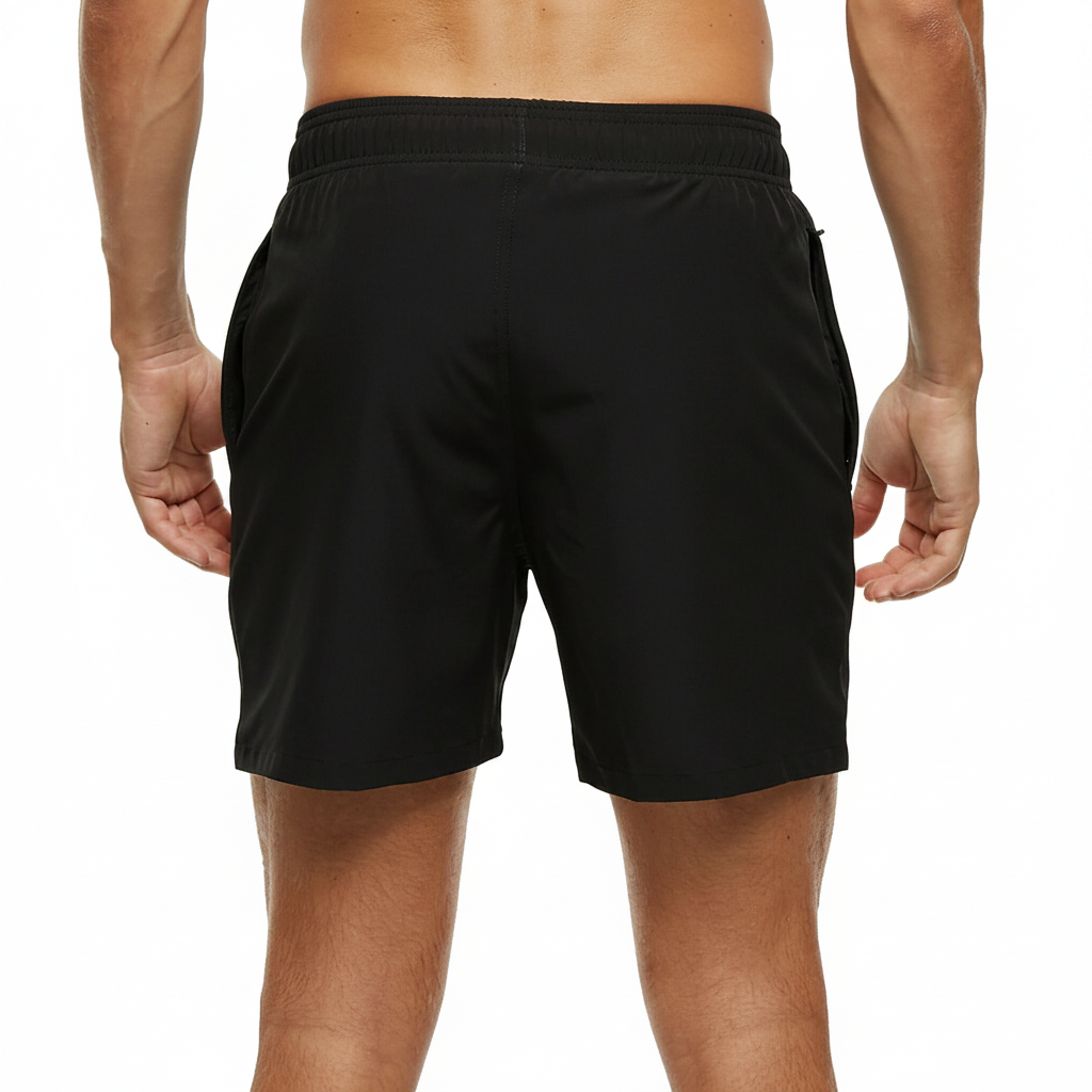Solid Polyester Swim Trunks With Zip Pocket Drawstring 