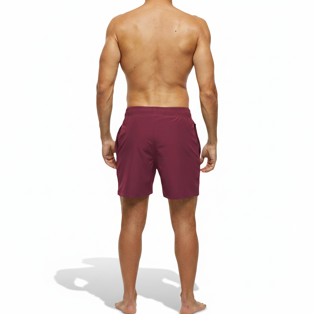 Solid Polyester Swim Trunks With Zip Pocket Drawstring 