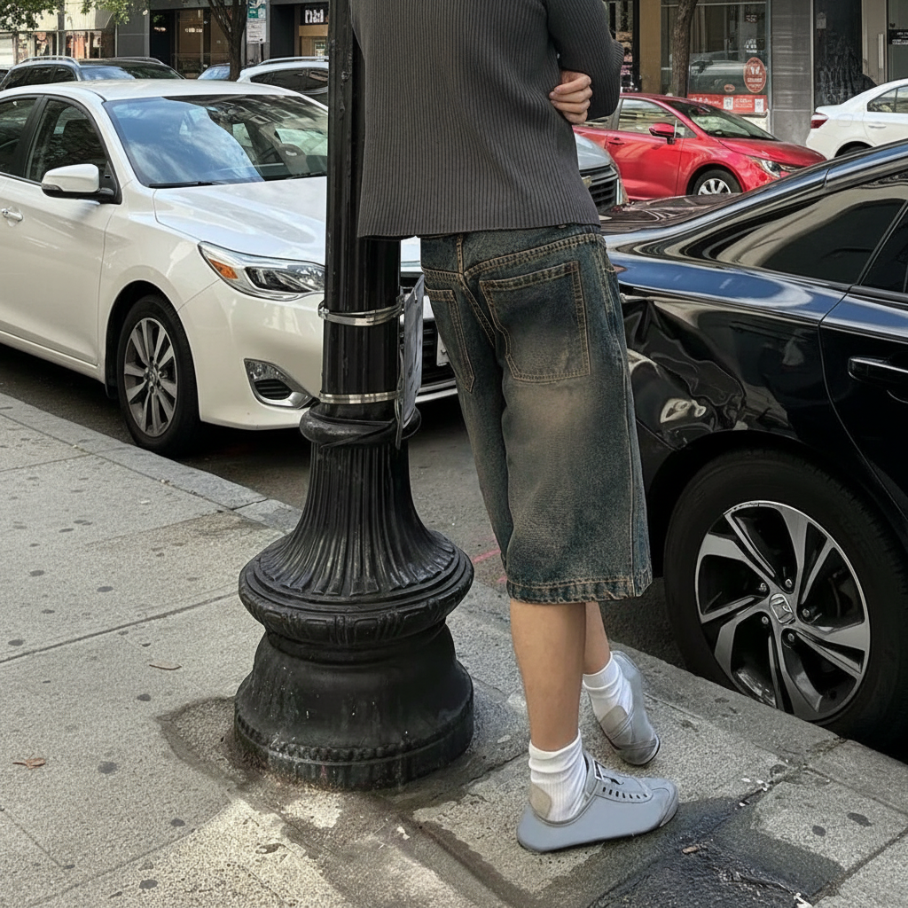 Emo Style Loose Fit Denim Bermuda Shorts For Men
