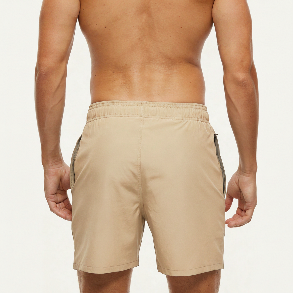 Solid Polyester Swim Trunks With Zip Pocket Drawstring 