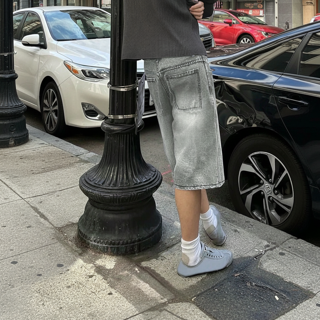 Emo Style Loose Fit Denim Bermuda Shorts For Men