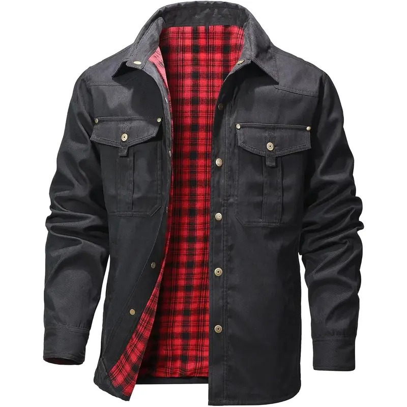 Flannel Lined Shacket Plaid Twill Jacket