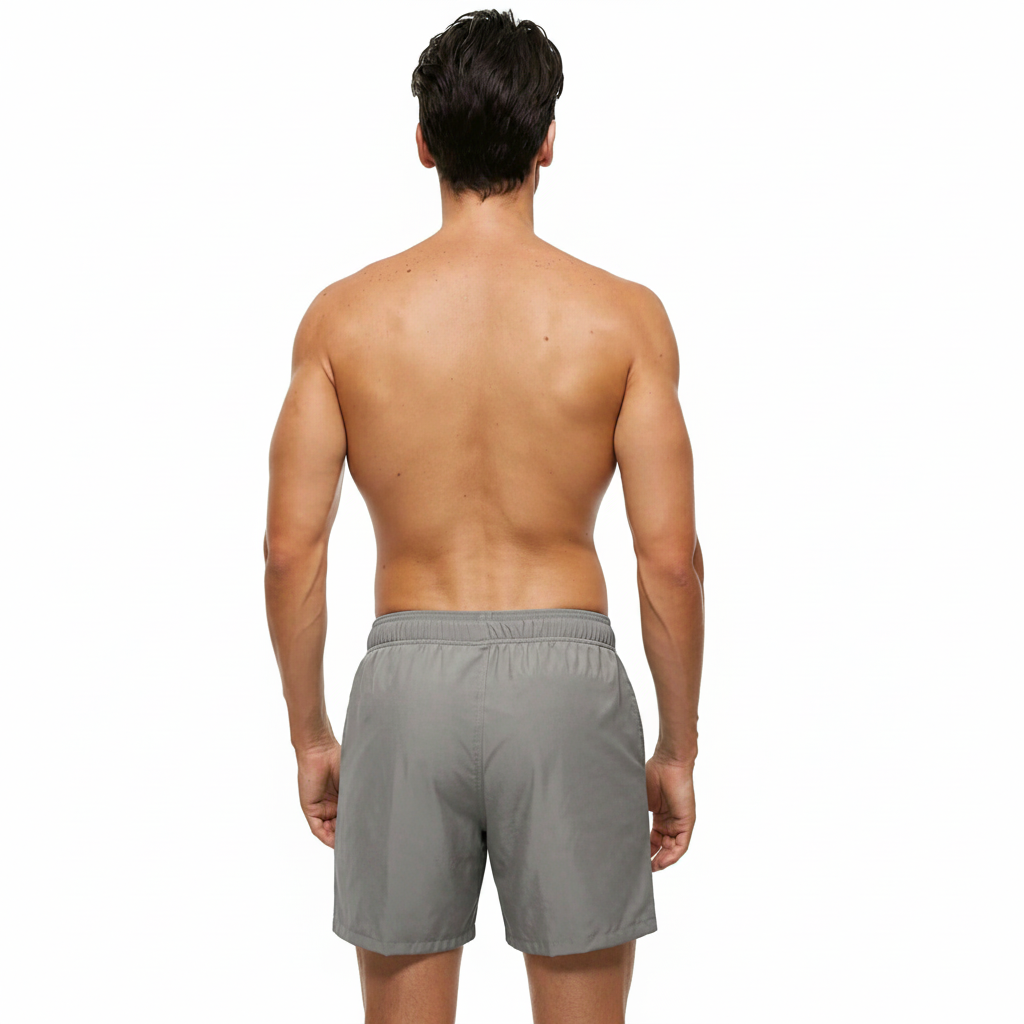 Solid Polyester Swim Trunks With Zip Pocket Drawstring 