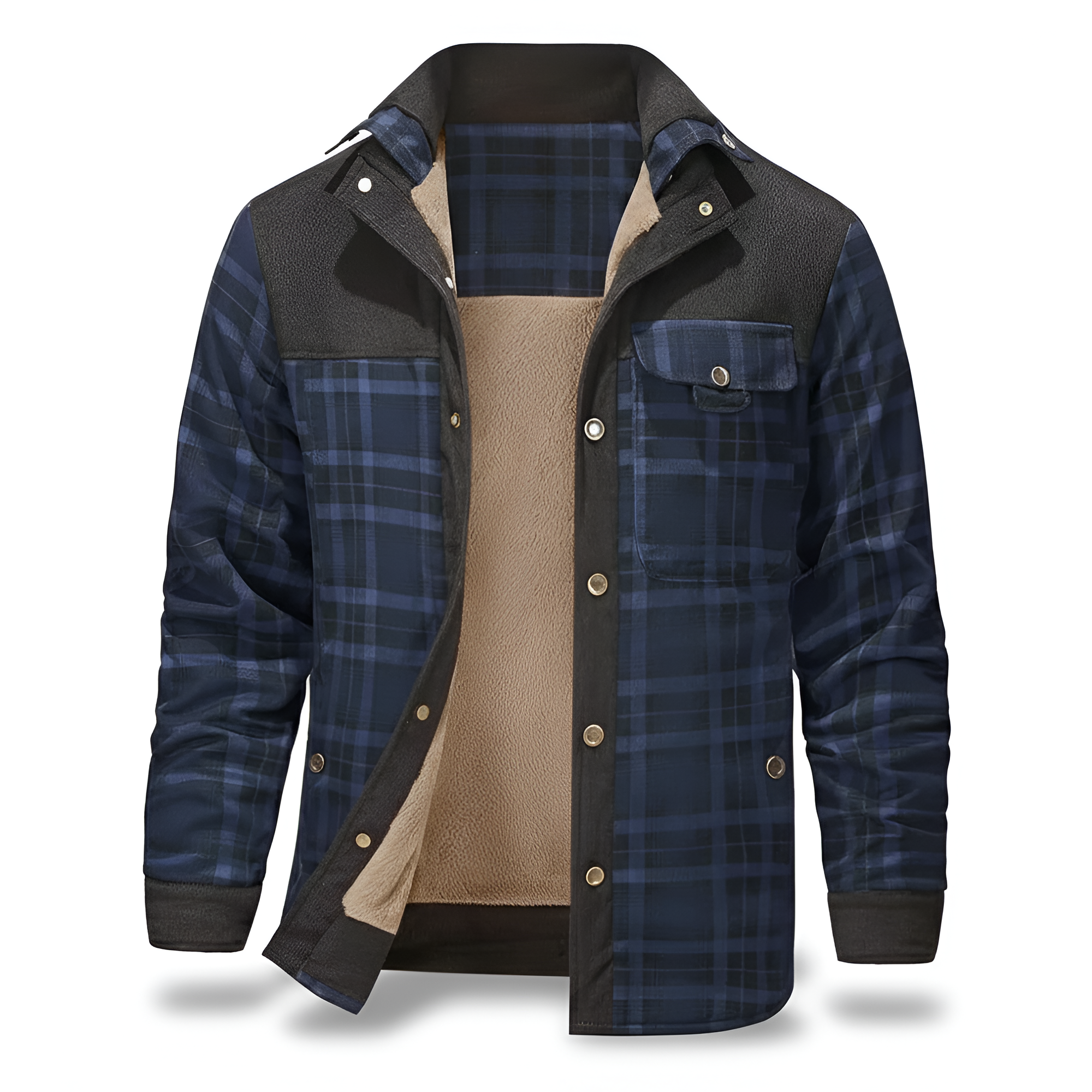 Fleece Lined Plaid Shirt Style Jacket For Men