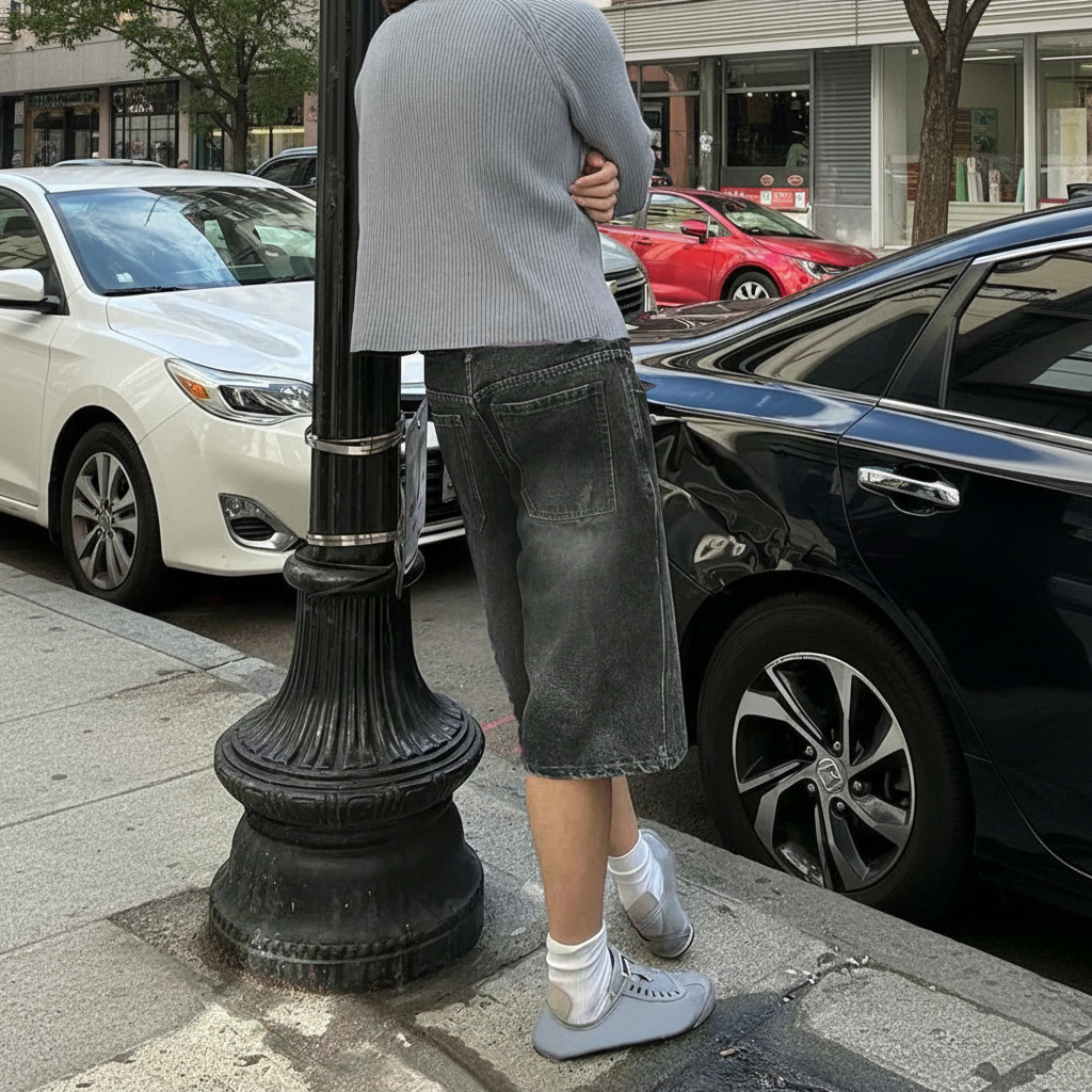 Emo Style Loose Fit Denim Bermuda Shorts For Men
