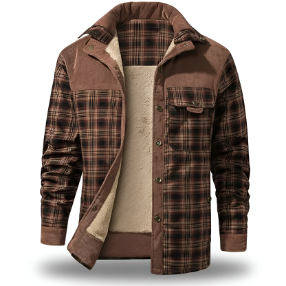 Fleece Lined Plaid Shirt Style Jacket For Men
