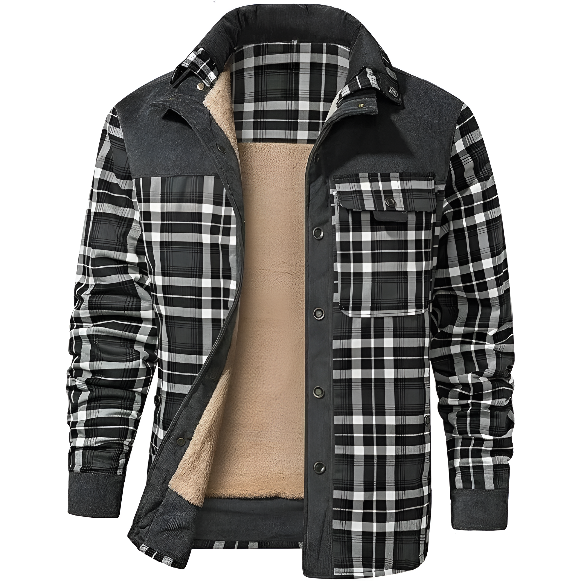Fleece Lined Plaid Shirt Style Jacket For Men