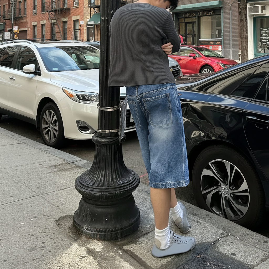 Emo Style Loose Fit Denim Bermuda Shorts For Men