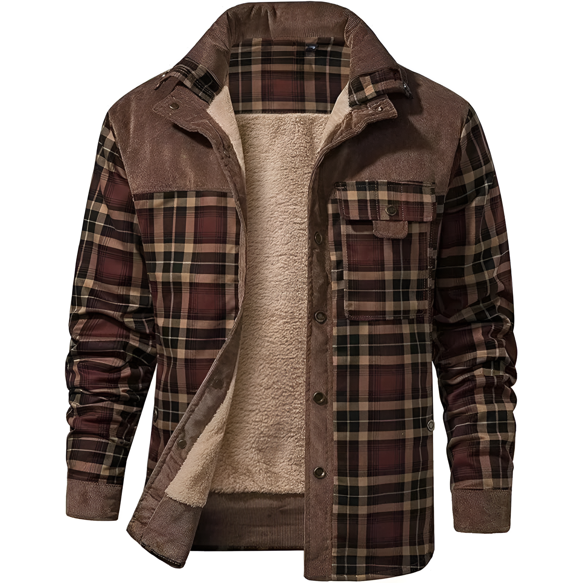 Fleece Lined Plaid Shirt Style Jacket For Men