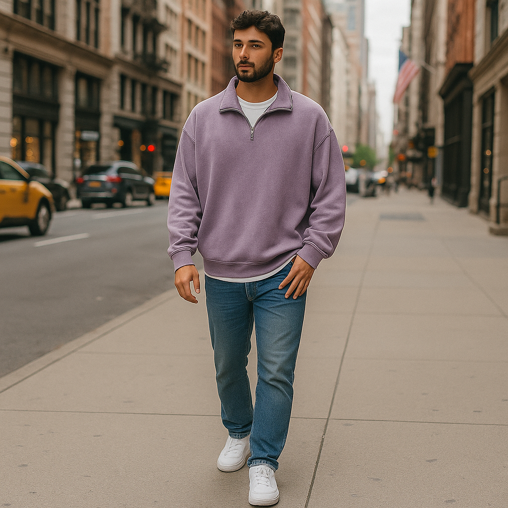 Half Zip Collar Casual Sweatshirt